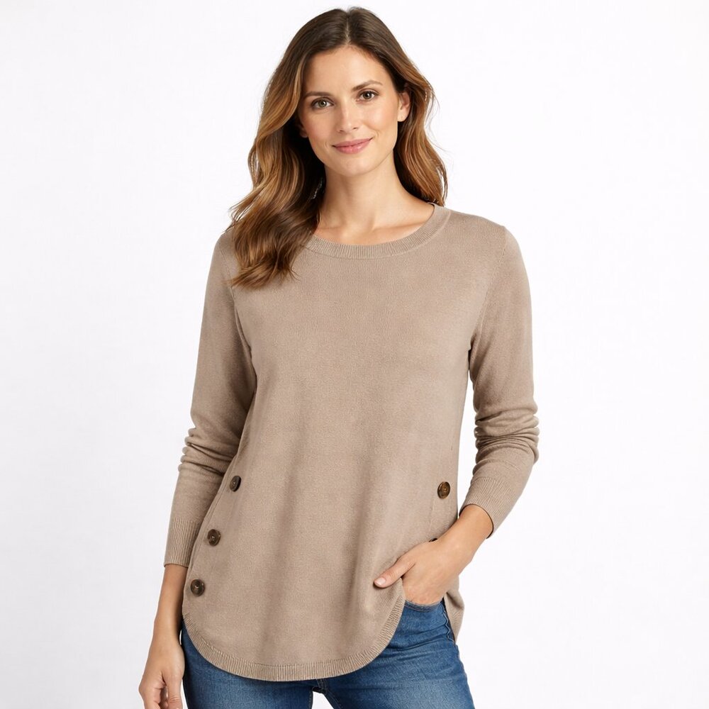 Lety and Me Beige Button Side Sweater size L